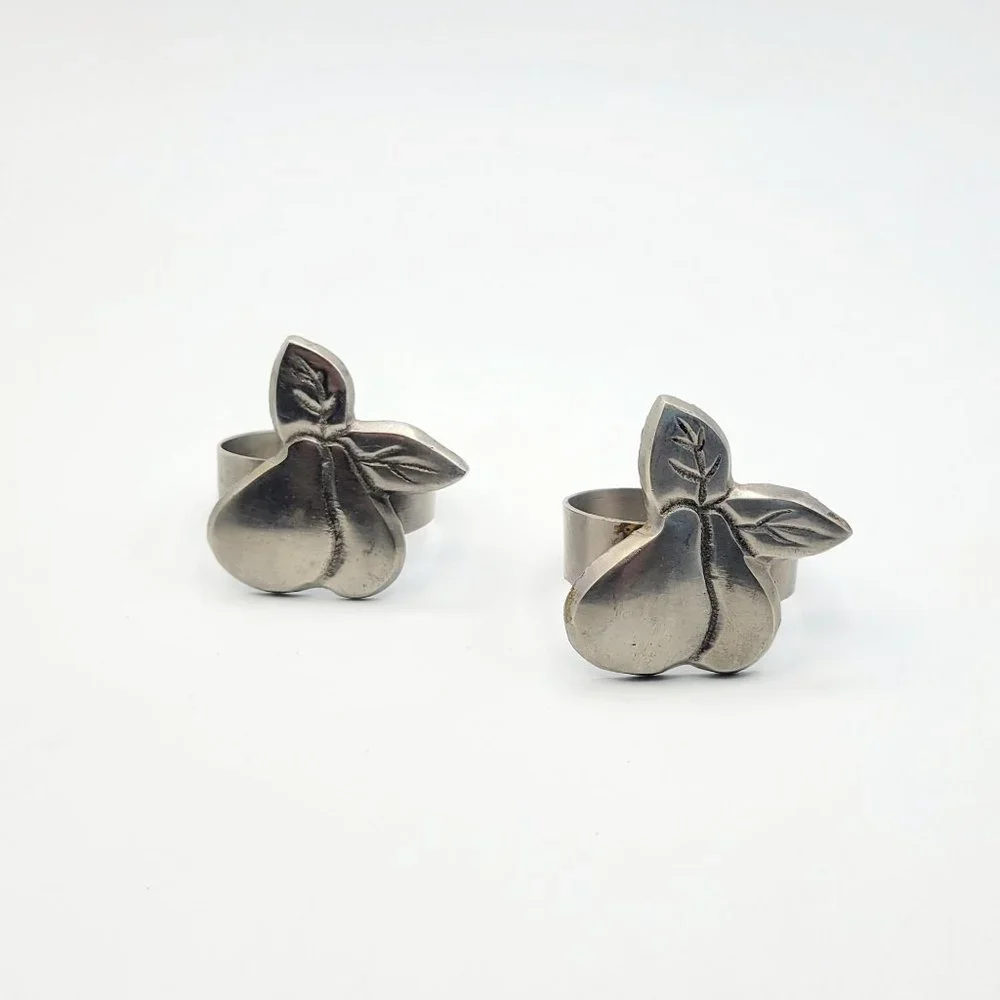 Metal Pear Shaped Napkin Rings Lot of 2 Fruit Silver Colored Food Replacement